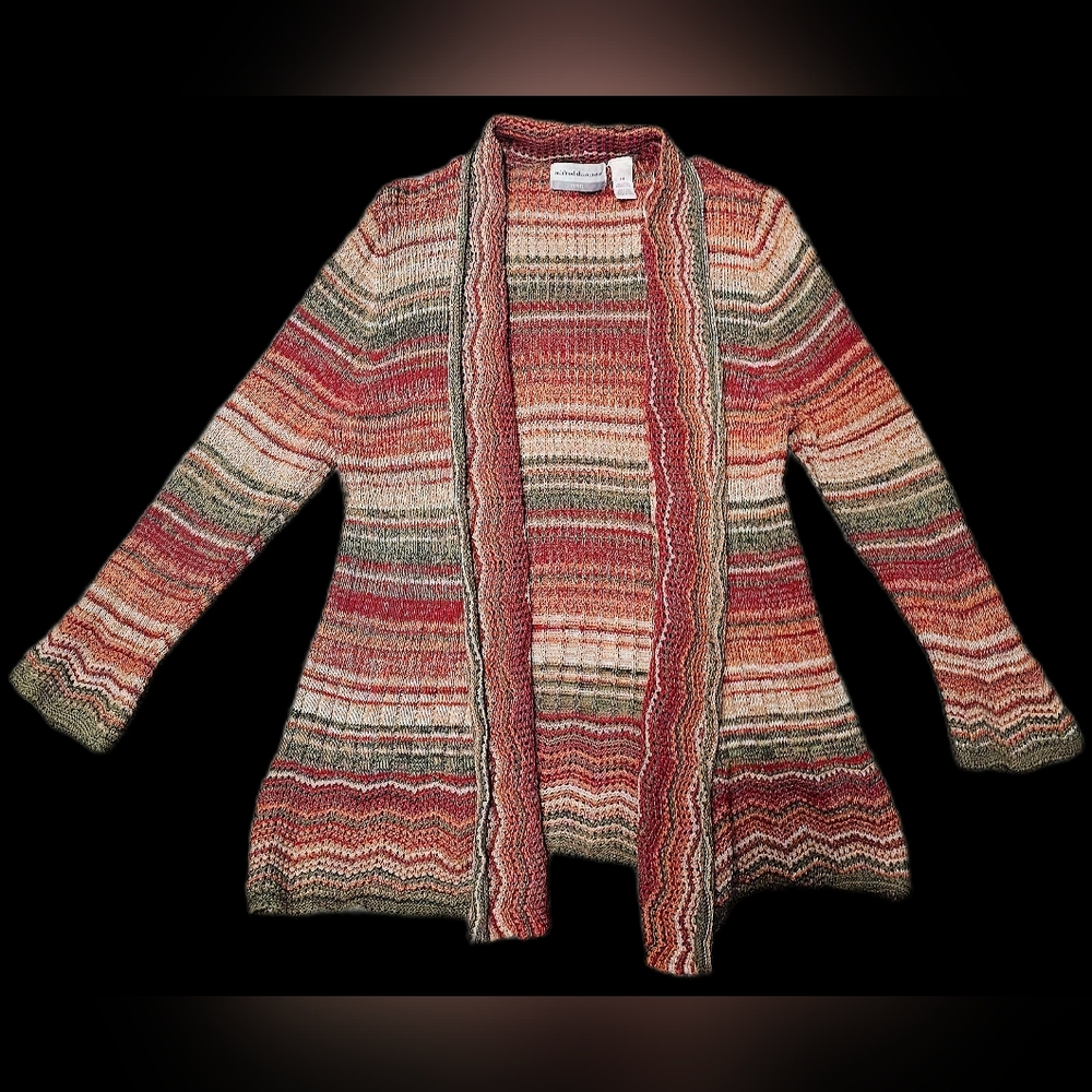 Alfred Dunner Earthy Tones Striped Cardigan